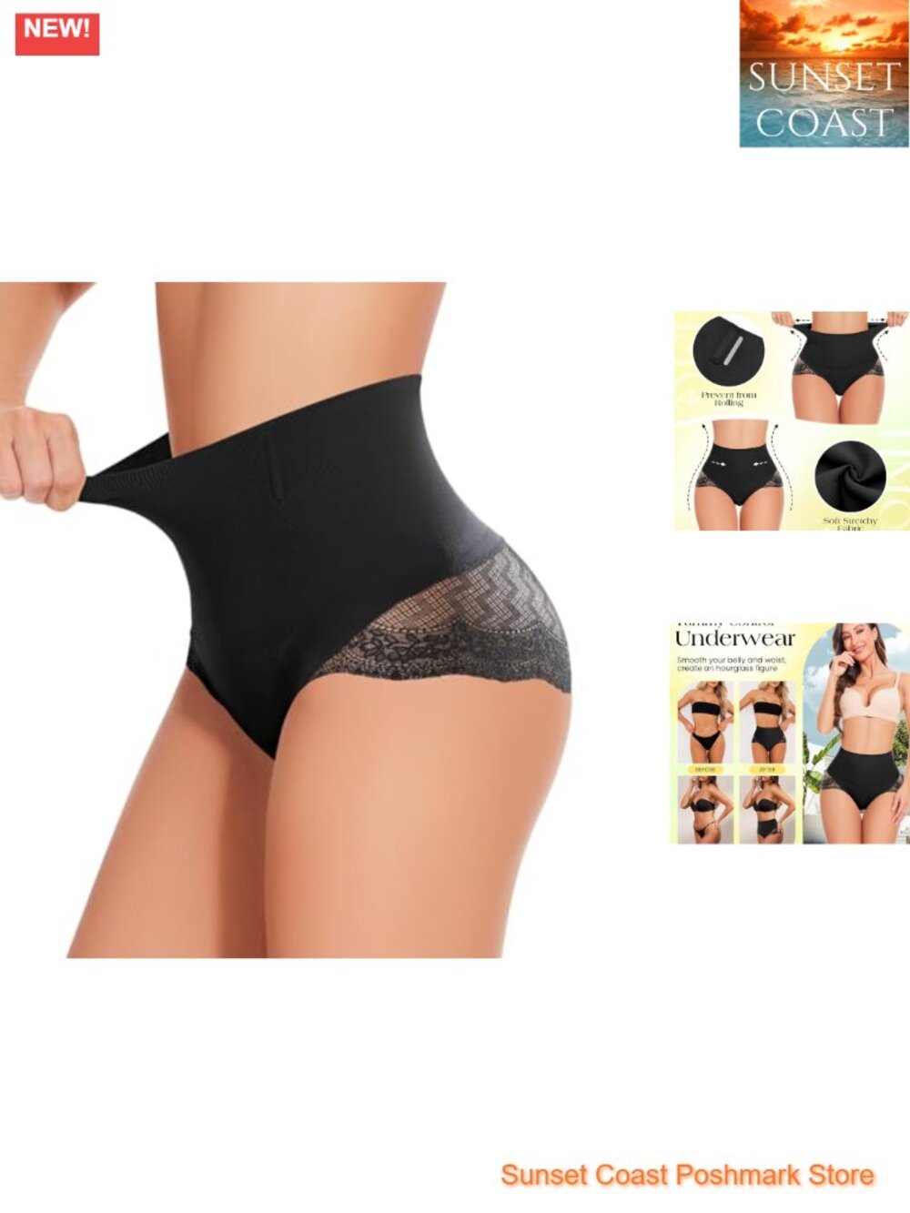 Seamless Tummy Control Shapewear Panties Nylon Spandex Lace Briefs